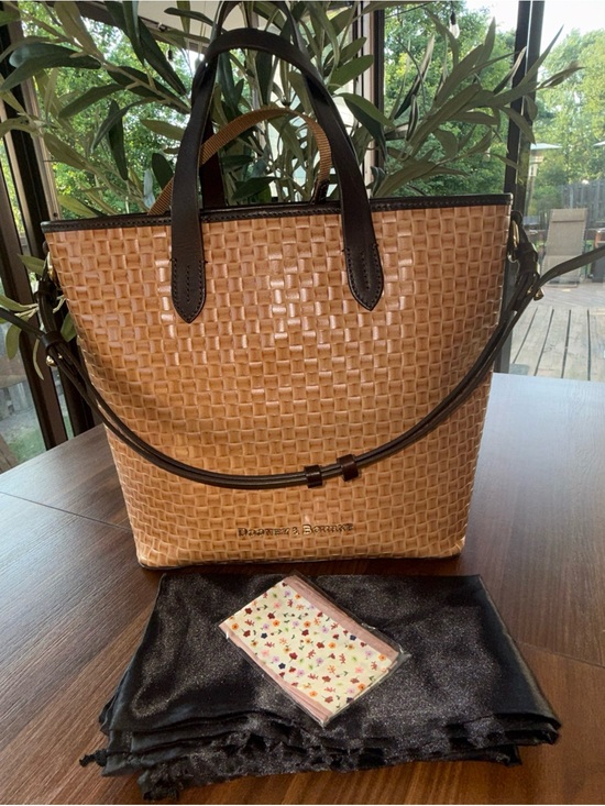 Dooney & Bourke Handbags - Dooney & Bourke Tan Woven Tote with Dark Brown Trim